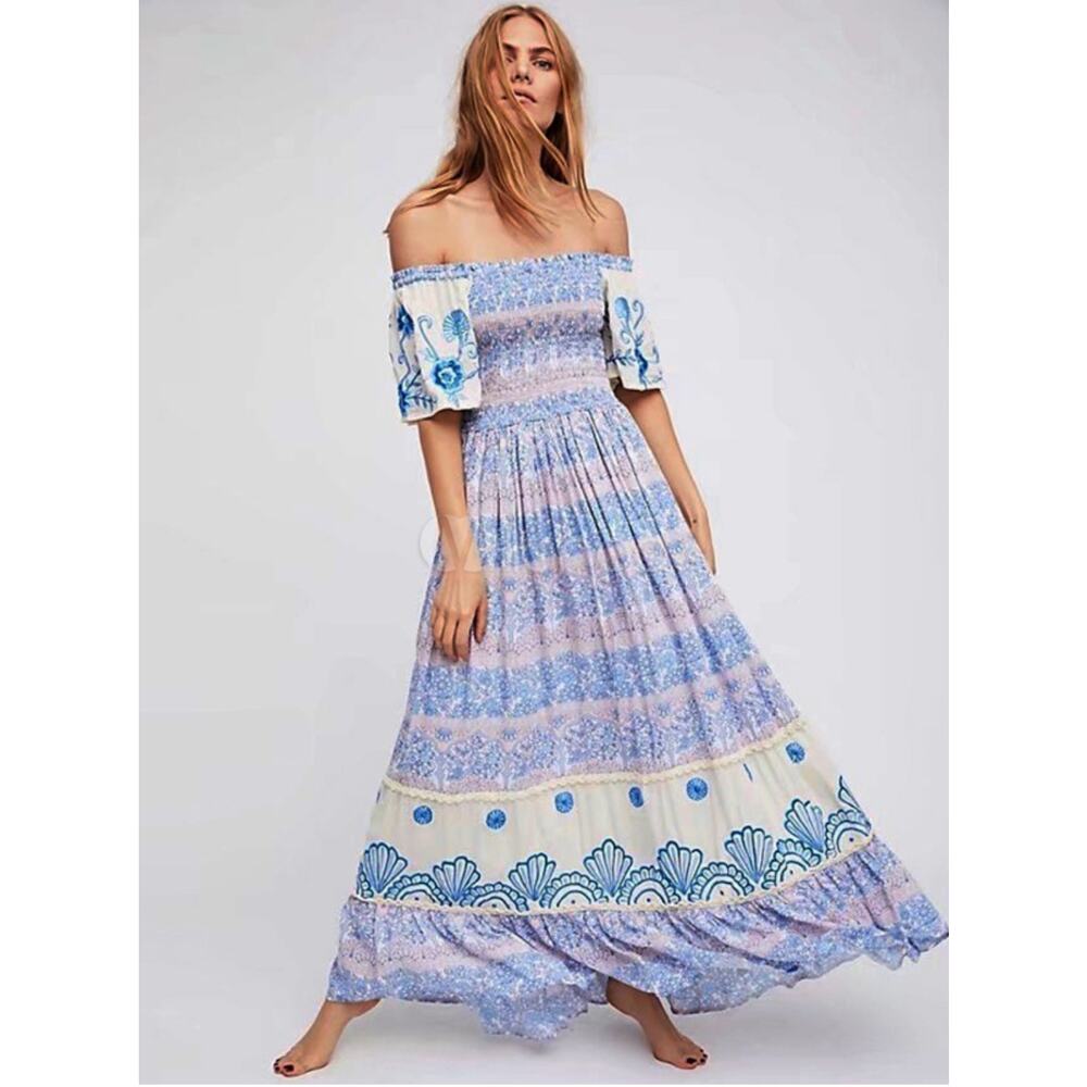 Fillyboo Free People Hummingbird Dress Maxi Floral Off The Shoulder Embroidered